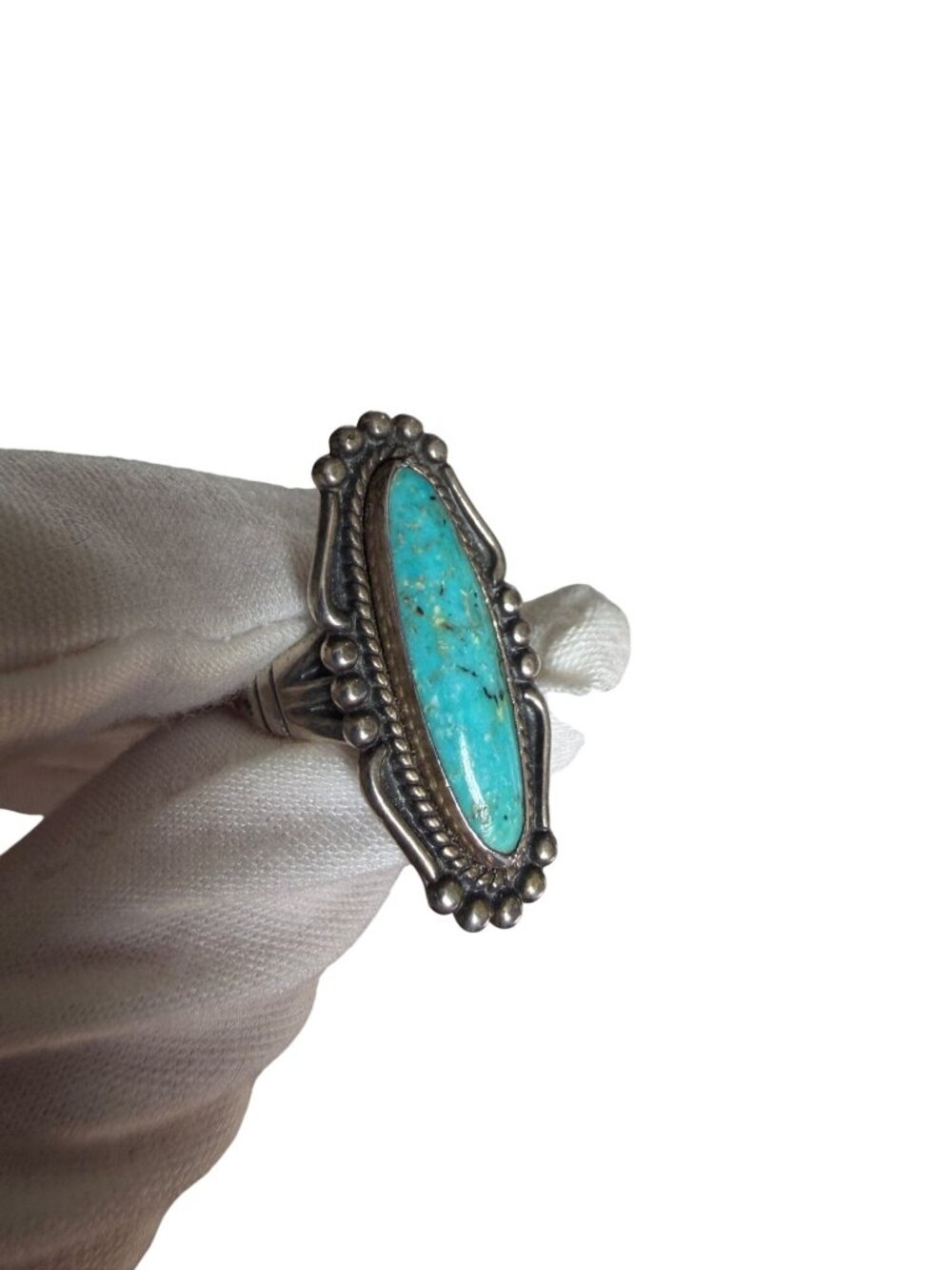Vintage Bell Trading Post Sterling Turquoise Oval Ring 7 gr Sz 6 Southwestern - Picture 12 of 13